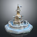 Ornate Multi Tiered Decorative Stone Carved Fountain Featuring Intricate Architectural Details