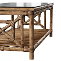 Natural Rattan Coffee Table With Glass Top And Woven Design Structure