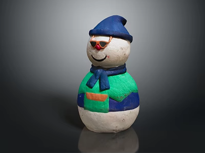 Cute Snowman Figure With Blue Hat Red Glasses Green Scarf And Colorful Outfit 3d model