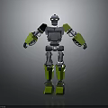 3D Robot Character Model With Silver Body Green Limbs And Mechanical Joint Components 3d model