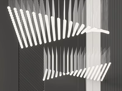 Modern Linear Chandelier with Hanging White Elements in Black and White Interior 3d model