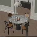 Elegant Round Dining Table Set With Marble Patterned Top And Brown Upholstered Chairs 3d model