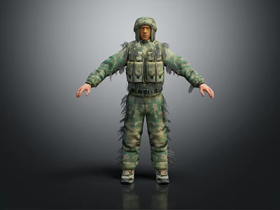 Military Character In Camouflage Uniform With Tactical Vest And Full Body Combat Gear 3d model