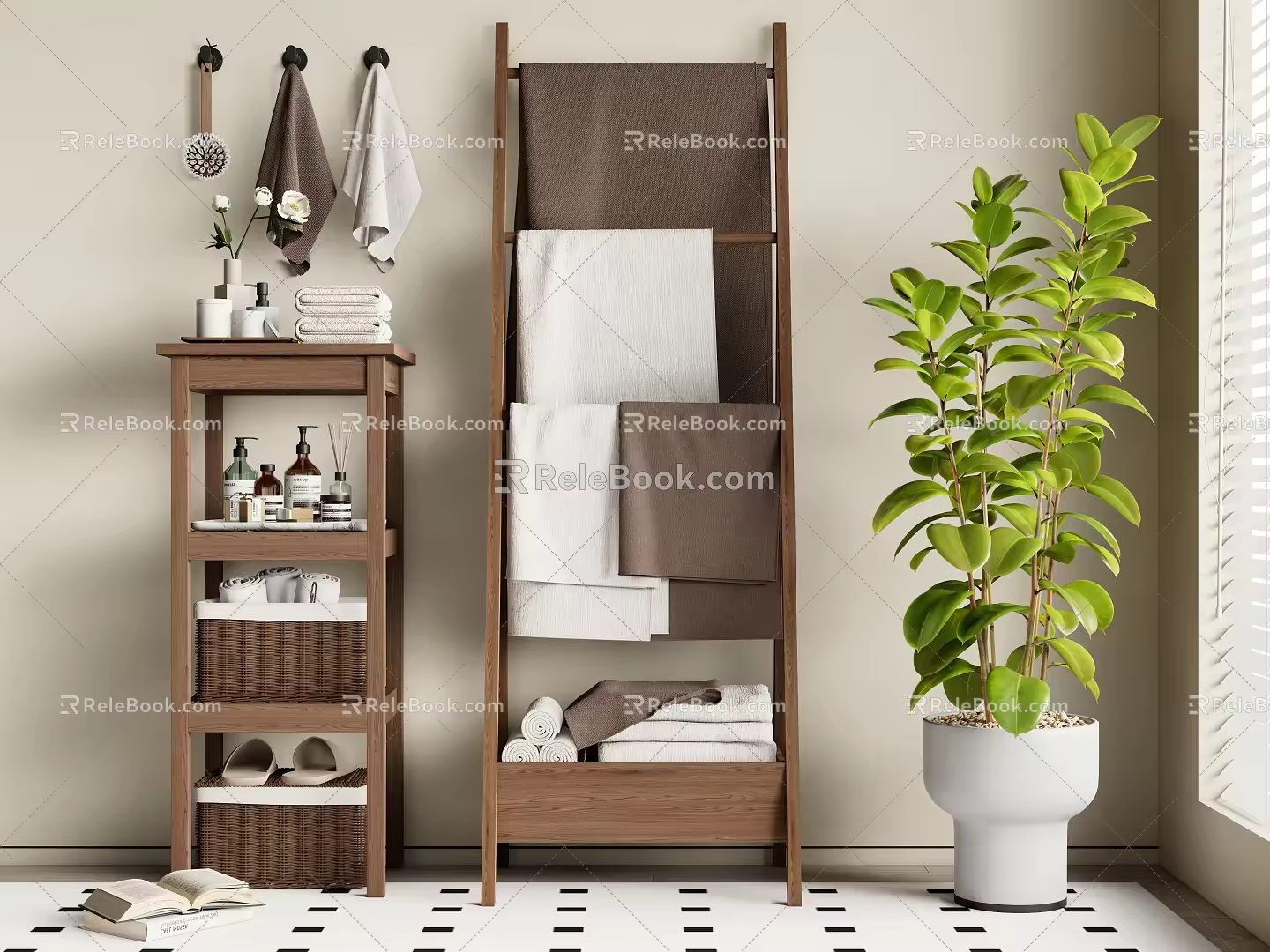 Log Towel Rack Storage Rack Towel Bathroom Products 3d model