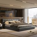 Modern Bedroom Interior Design With Large Bed Nightstand Accent Chair And Floor Lamp
