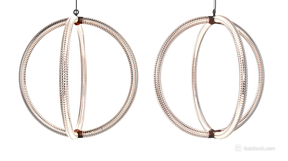 Modern Circular Ring Chandeliers With Layered Metallic Textured Hoops For Contemporary Interior Decor 3d model 