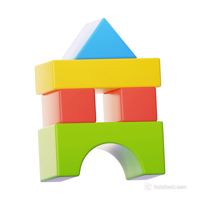Colorful Building Blocks with Rectangular and Triangular Shapes for Kids Creative Play and Learning 3d model 