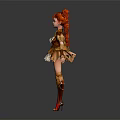 Red Twin Braids Fantasy Female Character With Ornate Armored Outfit Short Skirt And Red Boots