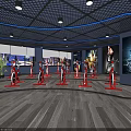 Modern Fitness Studio With Spin Bikes Neon Lights And Large Screen