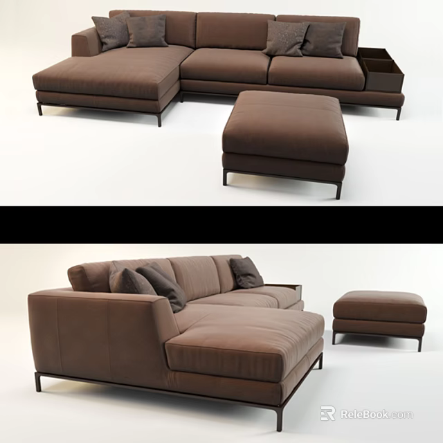 Modern Brown Sofa Set with Ottoman Sleek Design and Comfortable Seating 3d model