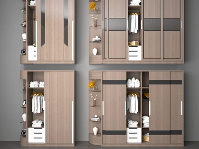 Various Modern Wooden Wardrobe Designs With Hanging Clothes Shelves Drawers And Storage 3d model