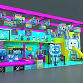 Colorful Children's Play Area With Cartoon Robots Slide And Bright Decorations