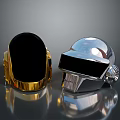 Futuristic Weapon Helmets With Golden And Silver Metallic Finish And Black Visors