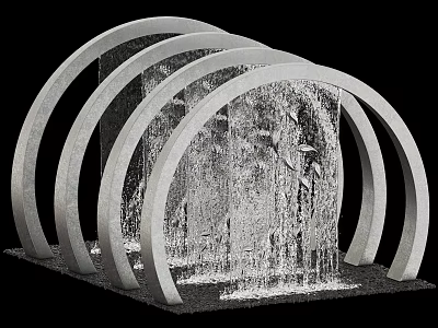 Modern Decorative Water Fountain With Curved Stone Arches And Flowing Water 3d model