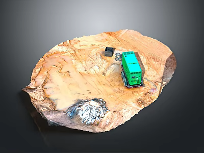 Green Toy Truck On Dirt Terrain Model With Rocky Elements And Black Object 3d model
