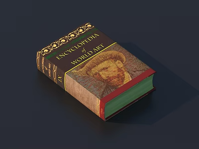 Encyclopedia World Book Featuring Van Gogh Portrait And Decorative Cover Design 3d model