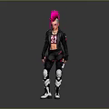 Character With Pink Mohawk Black Leather Jacket Number 17 Mechanical Armor And White Boots