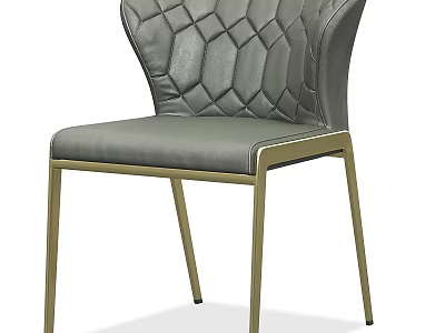 Modern Gray Leather Accent Chair With Diamond Stitch And Gold Metal Legs 3d model