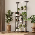 Indoor Plant Shelf Display With Hanging And Potted Greenery In Decorative Pots