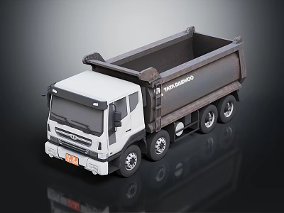 White Mitsubishi Dump Truck Model With Dark Gray Bed And Wheels 3d model