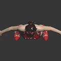 Woman Wearing Red Vest USA 751 White Shorts Red Shoes And Red Helmet Dark Background