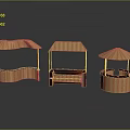 Bamboo Pavilions With Thatched Roofs Curved Counter Shelf And Round Design