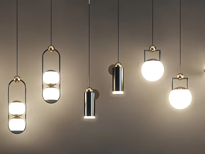 Modern Pendant Lights With Metallic Frames Glass Shades And Geometric Designs 3d model