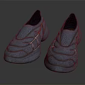 Blue Sports Shoes With White Red Accents And Textured Upper Design