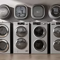 Modern Silver Washing Machines With Round Doors Floor And Wall Mounted Multiple Units