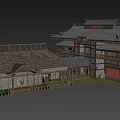 Traditional Japanese Tower Featuring Gray Tile Roof Wooden Structure and Red White Flag