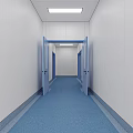 Sterile Operating Room With Surgical Table Medical Lights Cabinets And Blue Floor