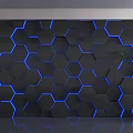Modern Sofa Background Wall With Hexagonal Pattern And Blue LED Lighting