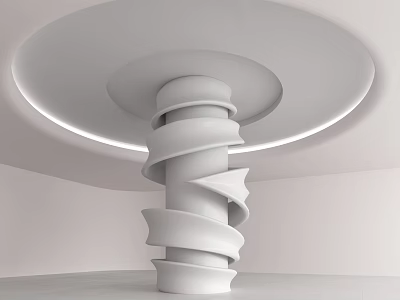 Modern Minimalist White Spiral Column with Circular Ceiling on Top and Surrounding Illuminated Lights 3d model