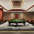 Luxurious Billiard Room Interior With Green Table Brown Sofas And Chandeliers 3d model
