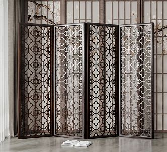 New Chinese Style Screen Solid Wood Hollow Screen Partition 3d model