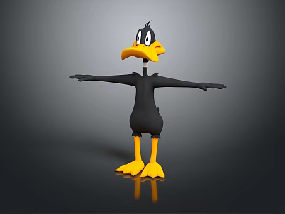 Cartoon Duck Sculpture 3D Model with Black Body Yellow Beak Feet and Open Arms Pose 3d model