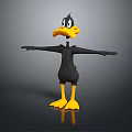 Cartoon Duck Sculpture 3D Model with Black Body Yellow Beak Feet and Open Arms Pose