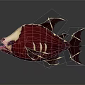 Red Skeleton Fish Artistic Sculpture with Wing Like Fins and Detailed Structure