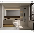 Modern Bathroom Interior Design With Shower Vanity Toilet Illuminated Mirror And Tile Walls