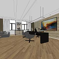 Modern Office Interior With Sofa Coffee Table Office Desk TV And Wooden Floor
