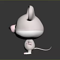 Cute White 3D Cartoon Mouse Game Movie Character With Big Pink Ears Standing Pose
