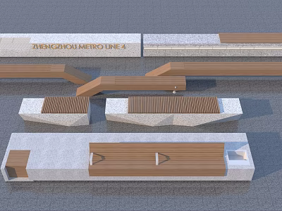 Modern Outdoor Landscape Seats With Wooden Stone Materials And Varied Geometric Structures 3d model