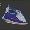 Modern Purple White Electric Iron With Gray Handle On Black Reflective Surface