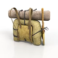 Outdoor Camping Backpack With Rolled Blanket And Hiking Stick For Travel