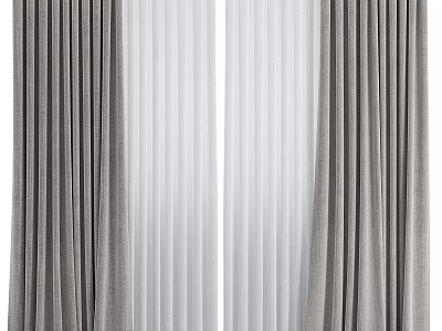 Gray Curtains With White Sheer Layers And Pleated Design For Home Windows 3d model
