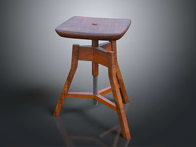 Sturdy Wooden Stool With Square Seat And Crossed Wooden Legs For Home Use 3d model