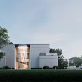 Modern Semi-detached Villa With Symmetrical Design Large Windows And Outdoor Lawn