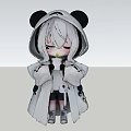 Cute Cartoon Character With Panda Hood White Hair And White Coat