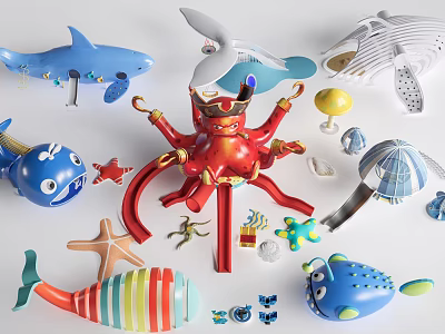 Modern Ocean Theme Amusement Equipment Shark Sick Octopus Rides 3d model