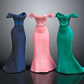 Elegant Off Shoulder Mermaid Dresses In Blue Pink Green With Flowy Hem